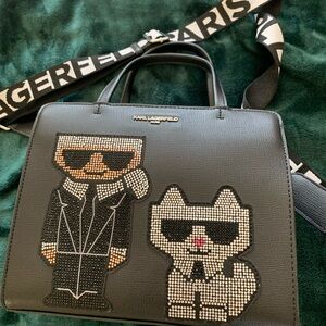 Karl Lagerfeld Black Crossbody Bag with Character Embellishments